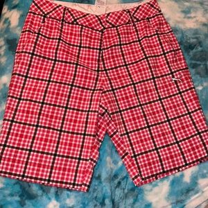 Puma Golf Women's Plaid Bermuda Shorts Red Black Drycell Size 10